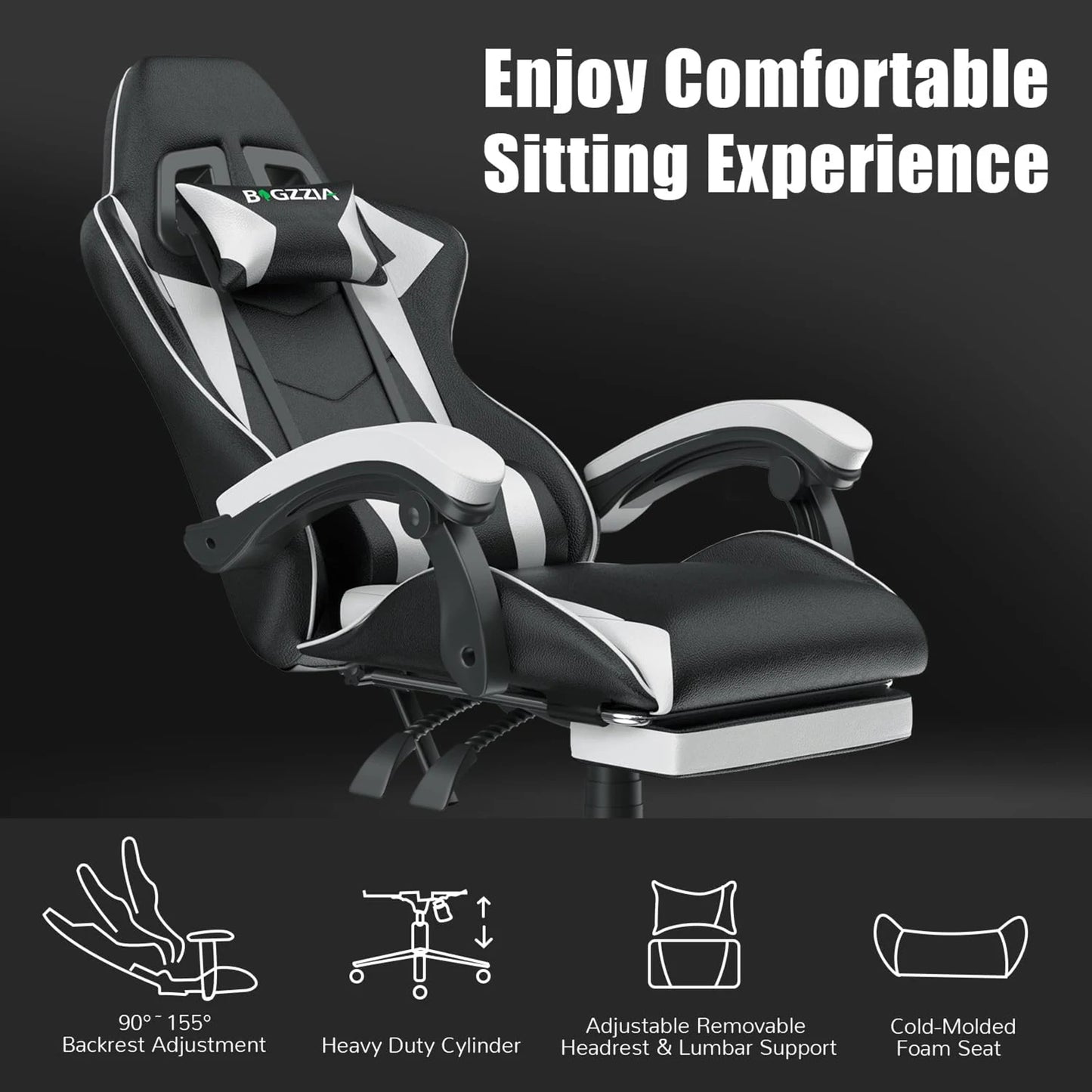 Ultimate Ergonomic Gaming Chair with Footrest – Adjustable Height, Lumbar Support, and Headrest for Maximum Comfort