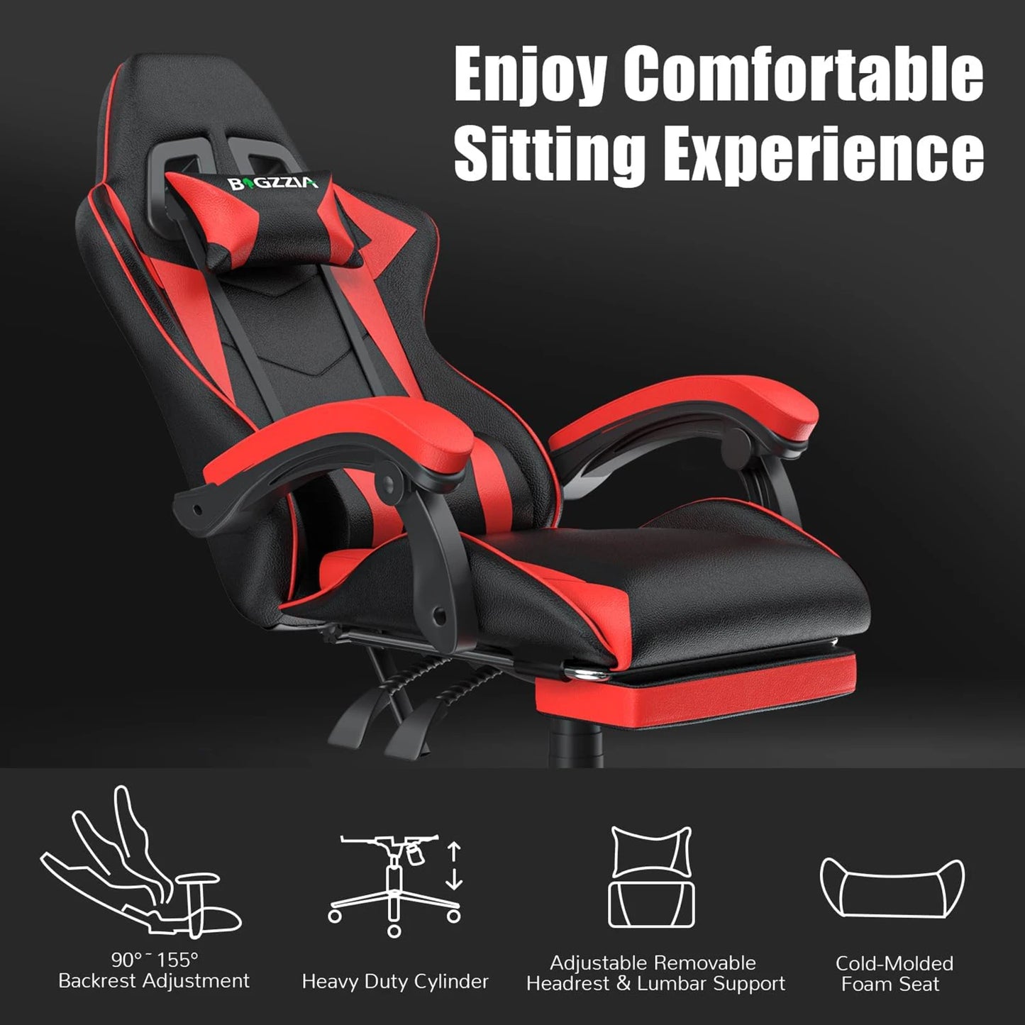 Ultimate Ergonomic Gaming Chair with Footrest – Adjustable Height, Lumbar Support, and Headrest for Maximum Comfort